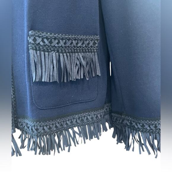 St. John Navy Wool Fringe 3/4 Sleeve Blazer (Sz 10) and Pant (Sz 12) Set - Picture 6 of 15